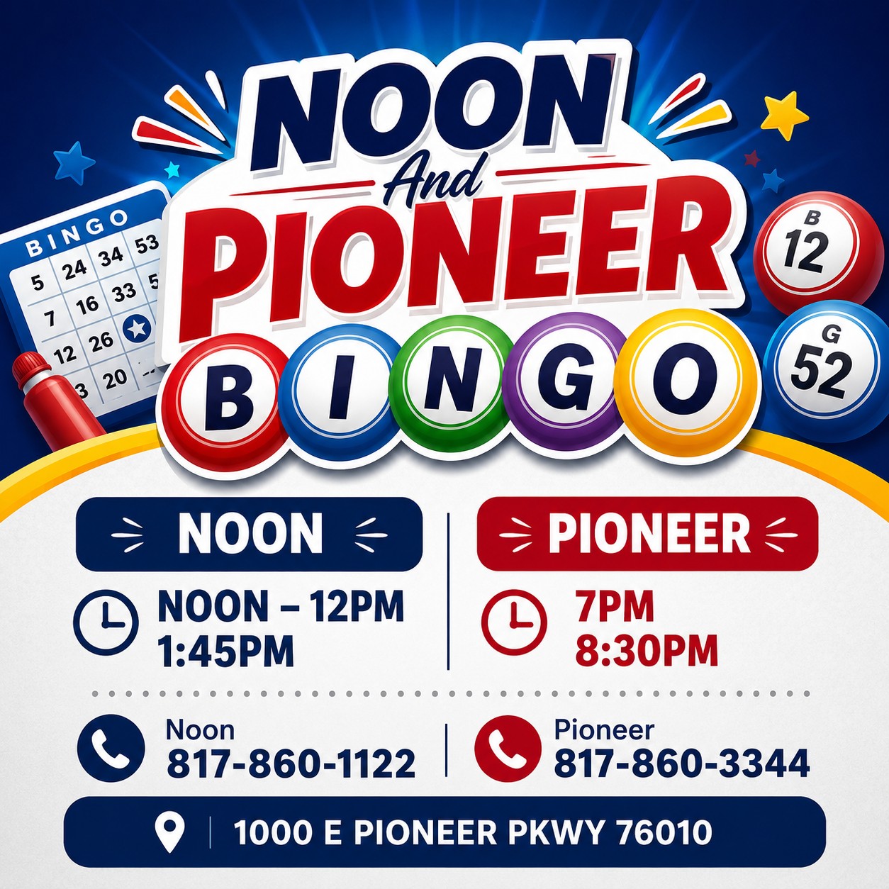 Noon & Pioneer Bingo