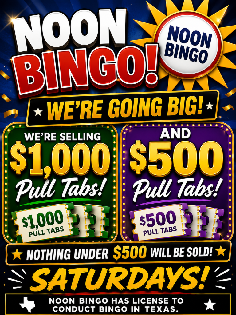 Noon Bingo Every saturday